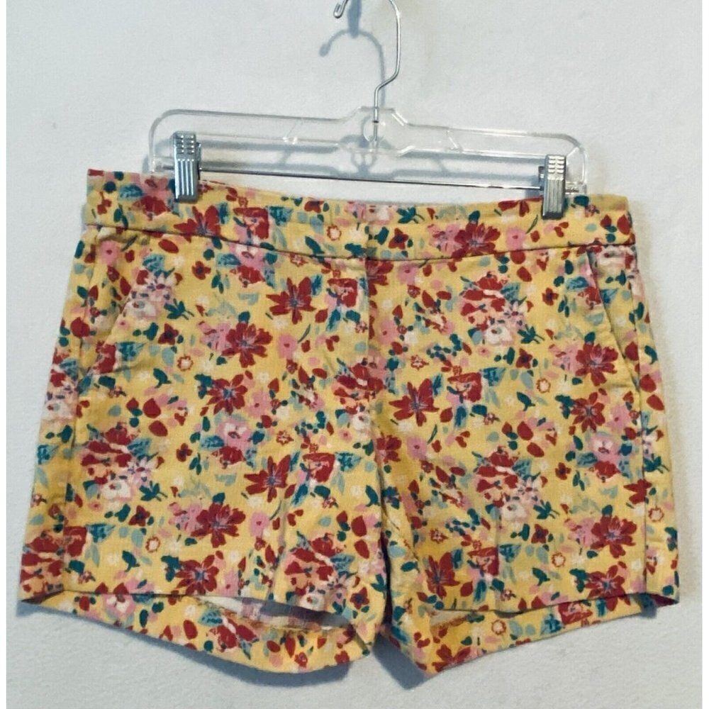 J Crew Shorts Womens 8 Yellow Ditsy Floral Basketweave 5 Inch Pockets Boho